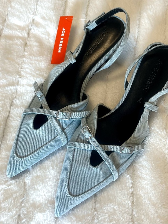 Joe Fresh Shoes - Joe Fresh Slingback Kitten Heels – Light Blue Denim – Pointed Toe – Size 7 – NWT